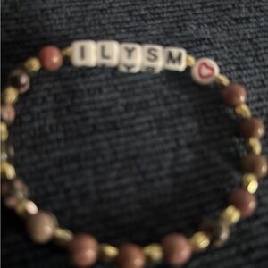 ILYSM Beaded Bracelet in Brown and Gold - Personalized Message